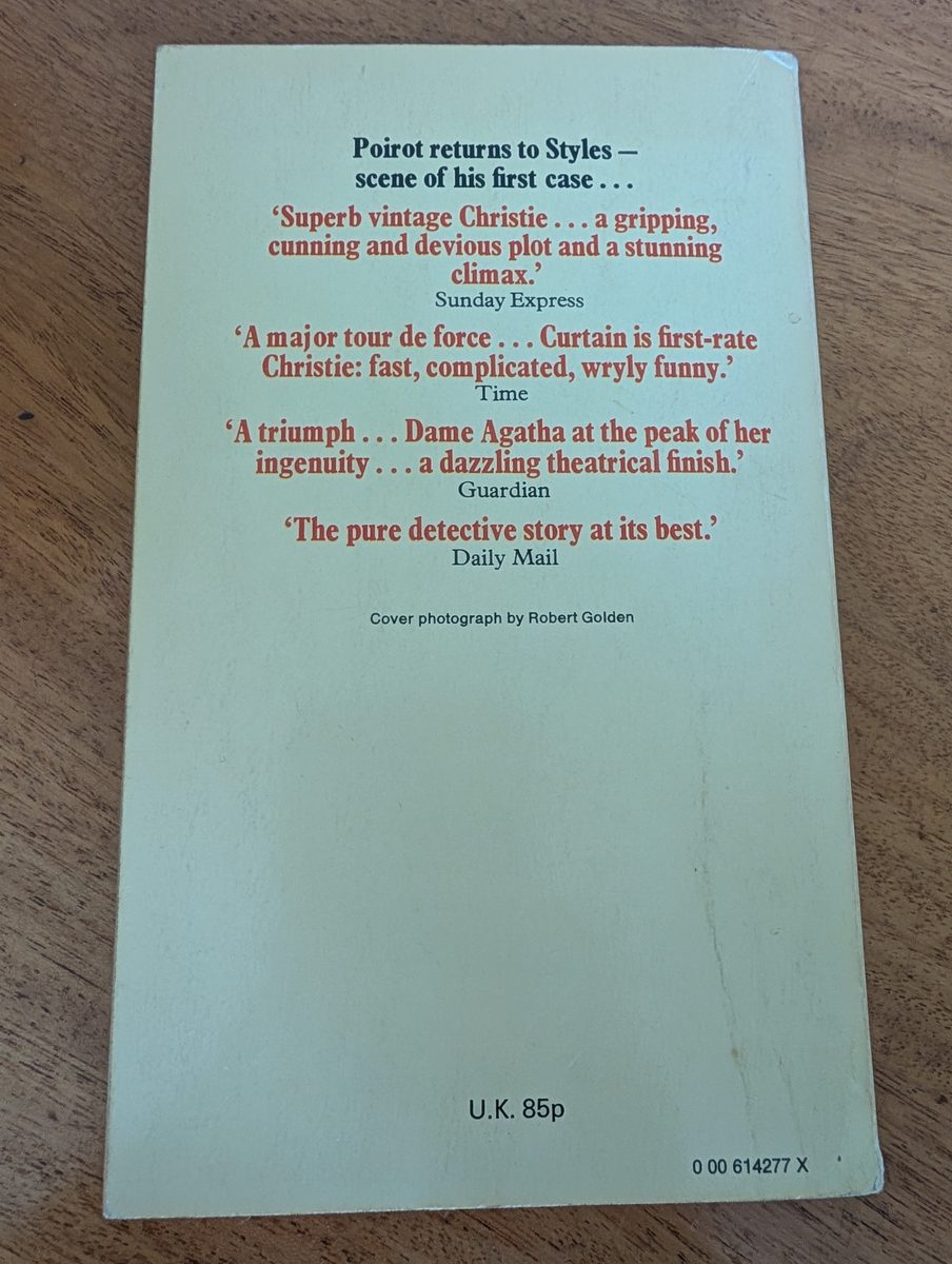 Back cover of Curtain: Poirot's Last Case, Fontana/Collins 1980, with press quotes