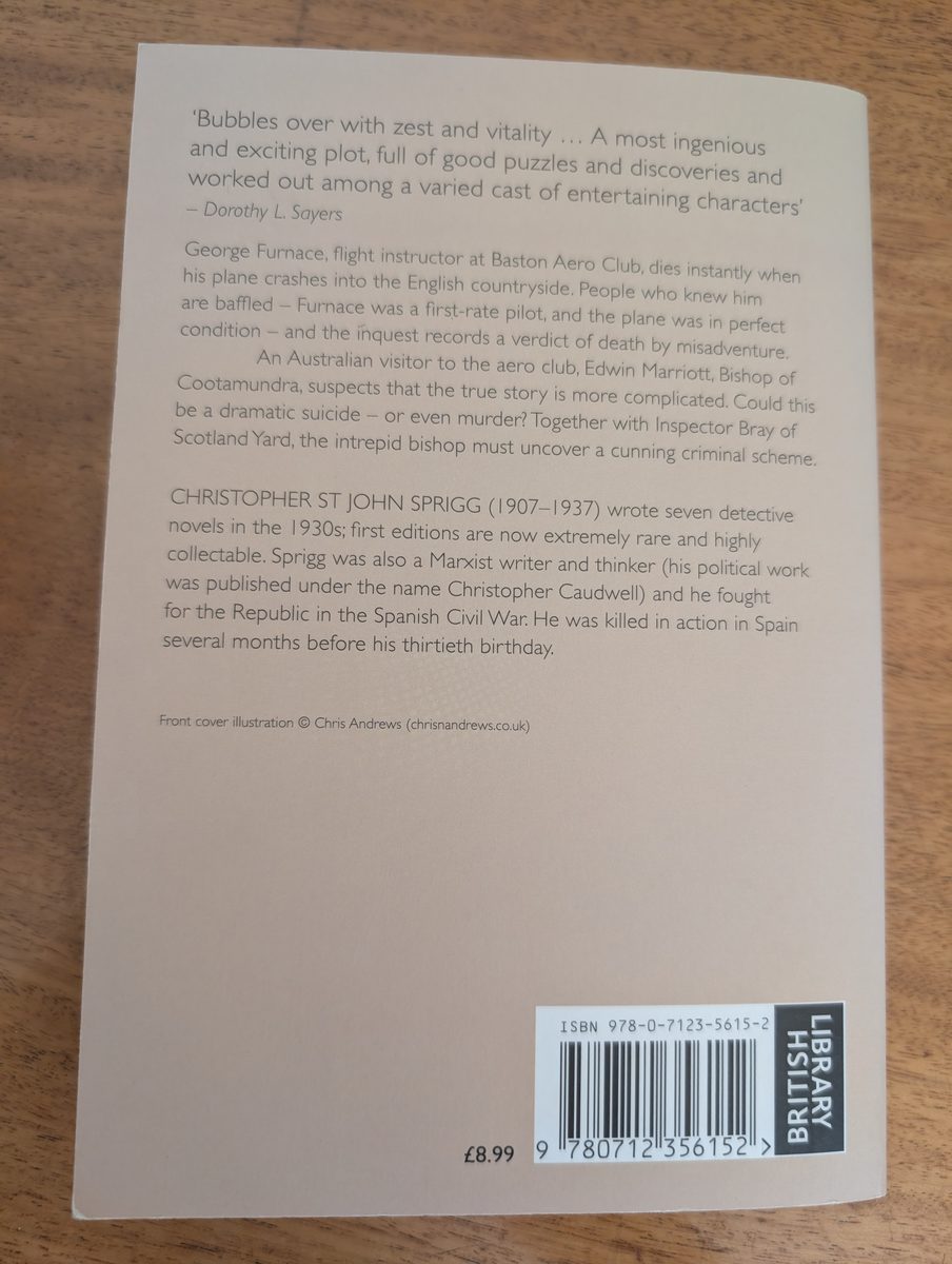 Back cover of Death of an Airman - British Library Crime Classics 2015 paperback
