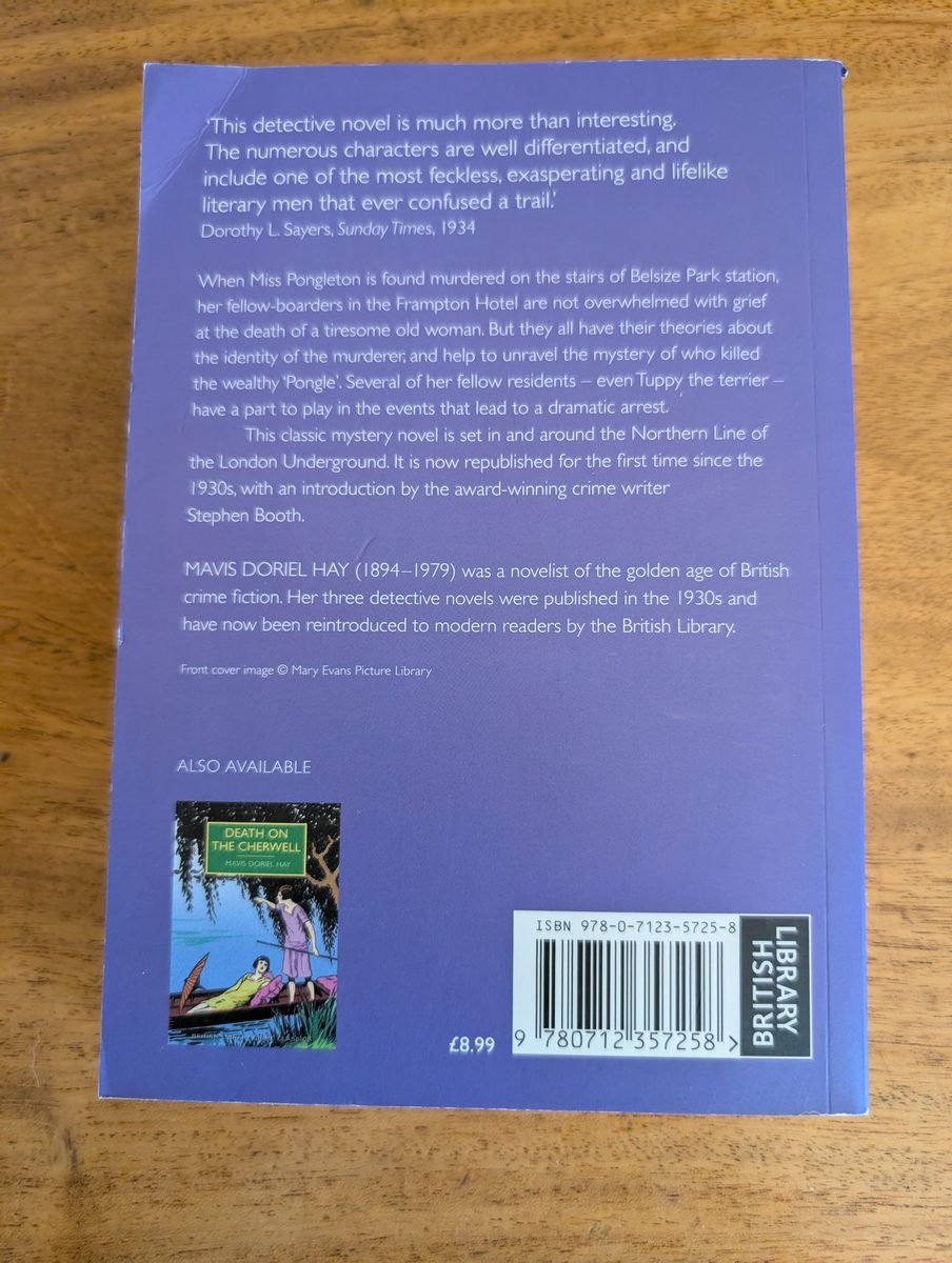 Back cover of Murder Underground - British Library Crime Classics 2014 paperback
