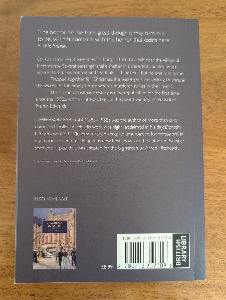 Back cover of Mystery in White - British Library Crime Classics 2014 paperback