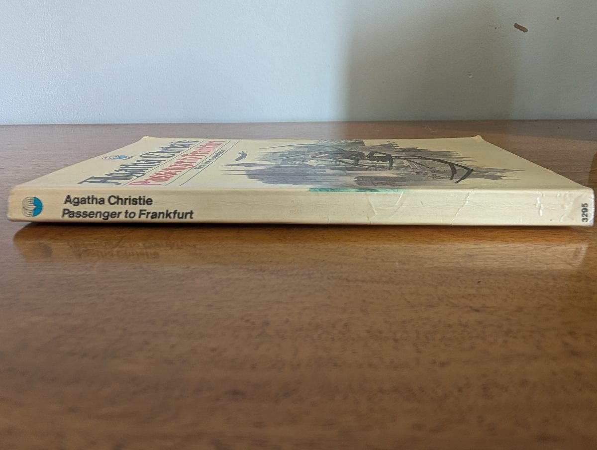 Spine of Passenger to Frankfurt, Fontana/Collins 1972, showing some yellowing and light creasing