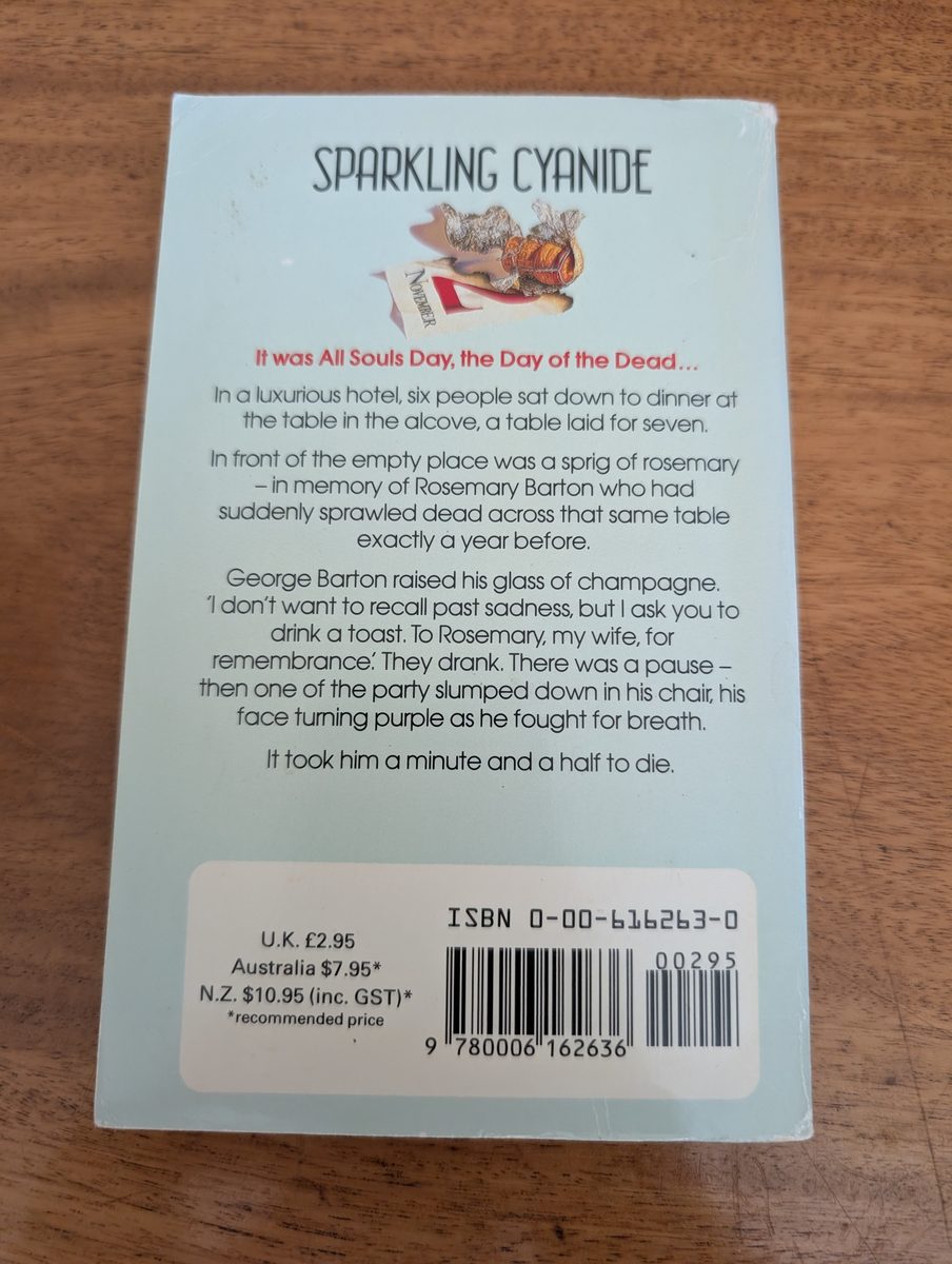 Back cover of Sparkling Cyanide - Fontana 1990 paperback