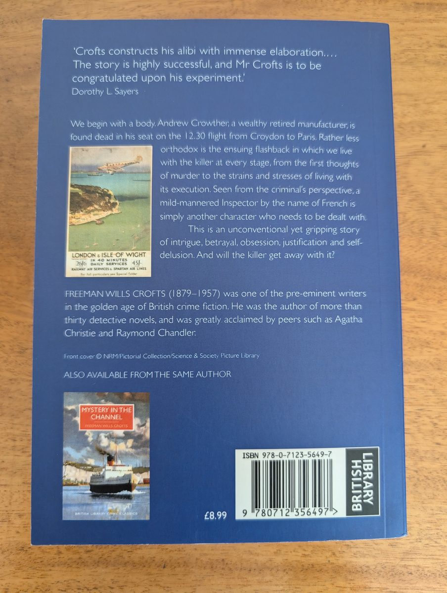 Back cover of The 12.30 From Croydon - British Library Crime Classics 2016 paperback