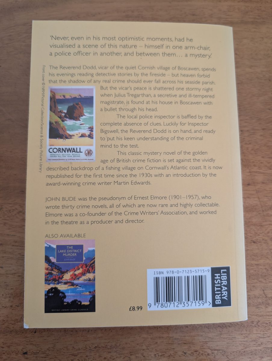 Back cover of The Cornish Coast Murder - British Library Crime Classics 2014 paperback