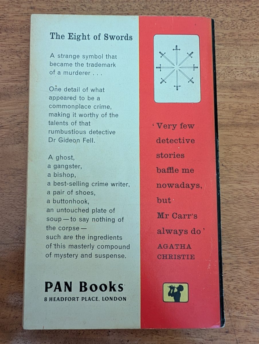 Back cover of The Eight of Swords by John Dickson Carr
