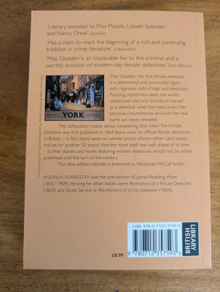 Back cover of The Female Detective - British Library Crime Classics 2012 paperback