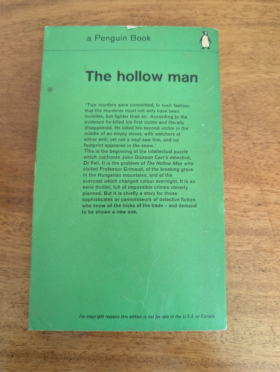Back cover of The Hollow Man - Penguin 1963 paperback