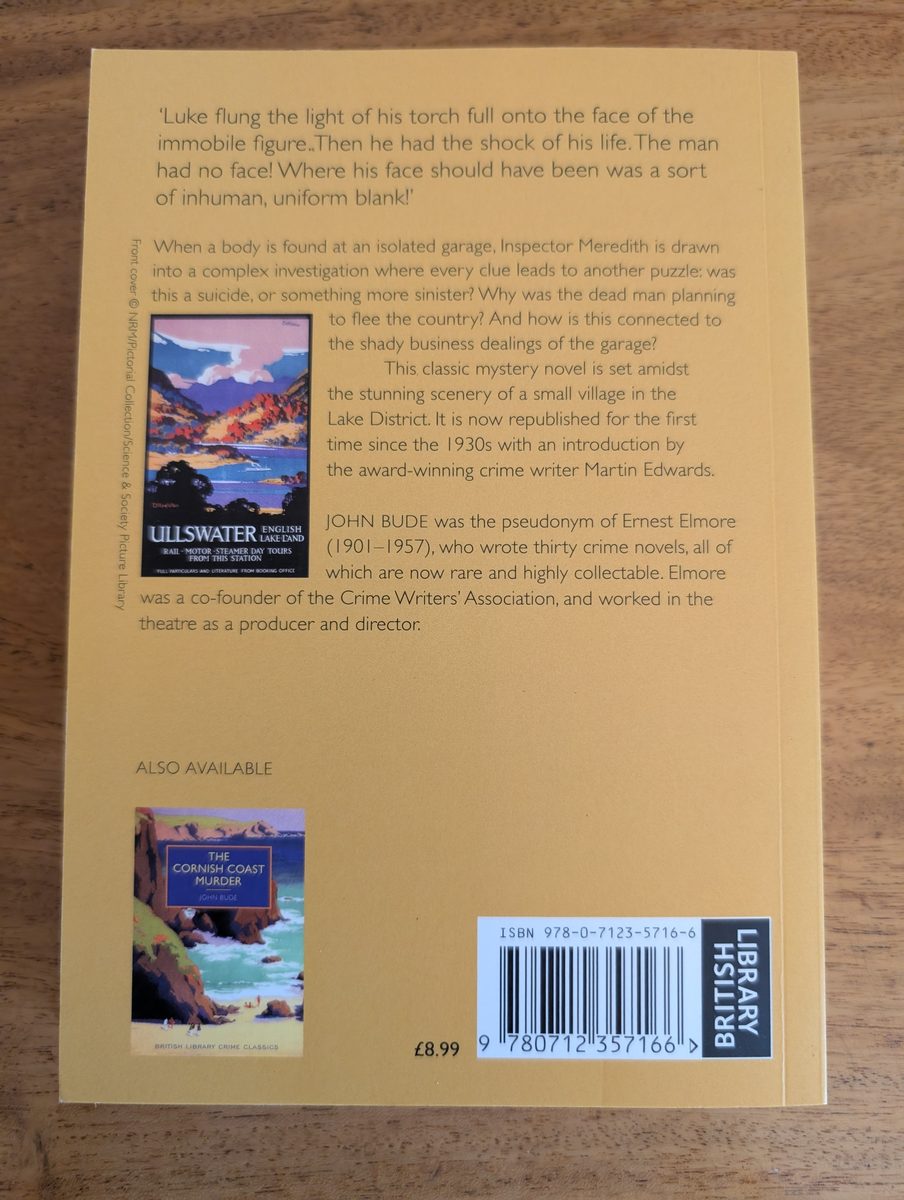 Back cover of The Lake District Murder - British Library Crime Classics 2014 paperback