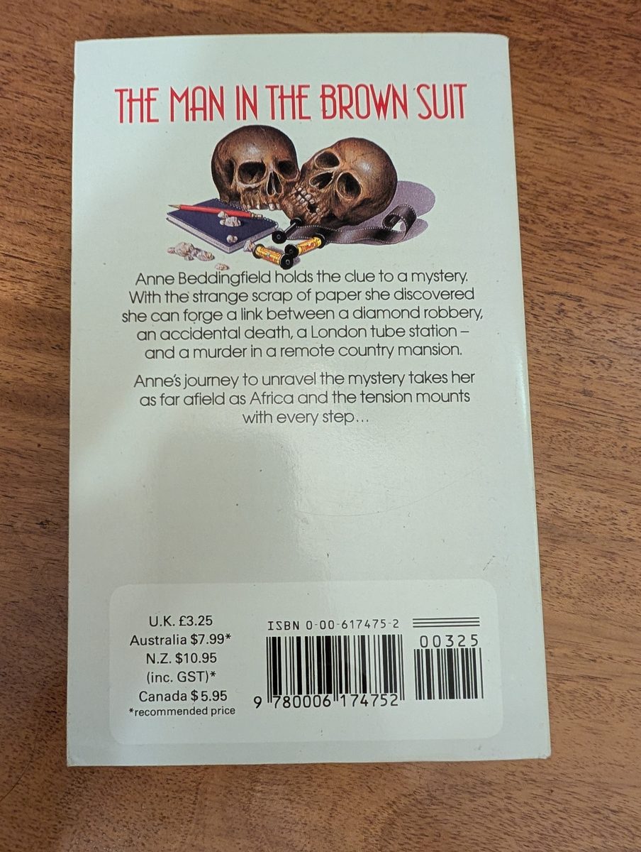 Back cover of The Man in the Brown Suit - Fontana Christie Collection paperback 1990