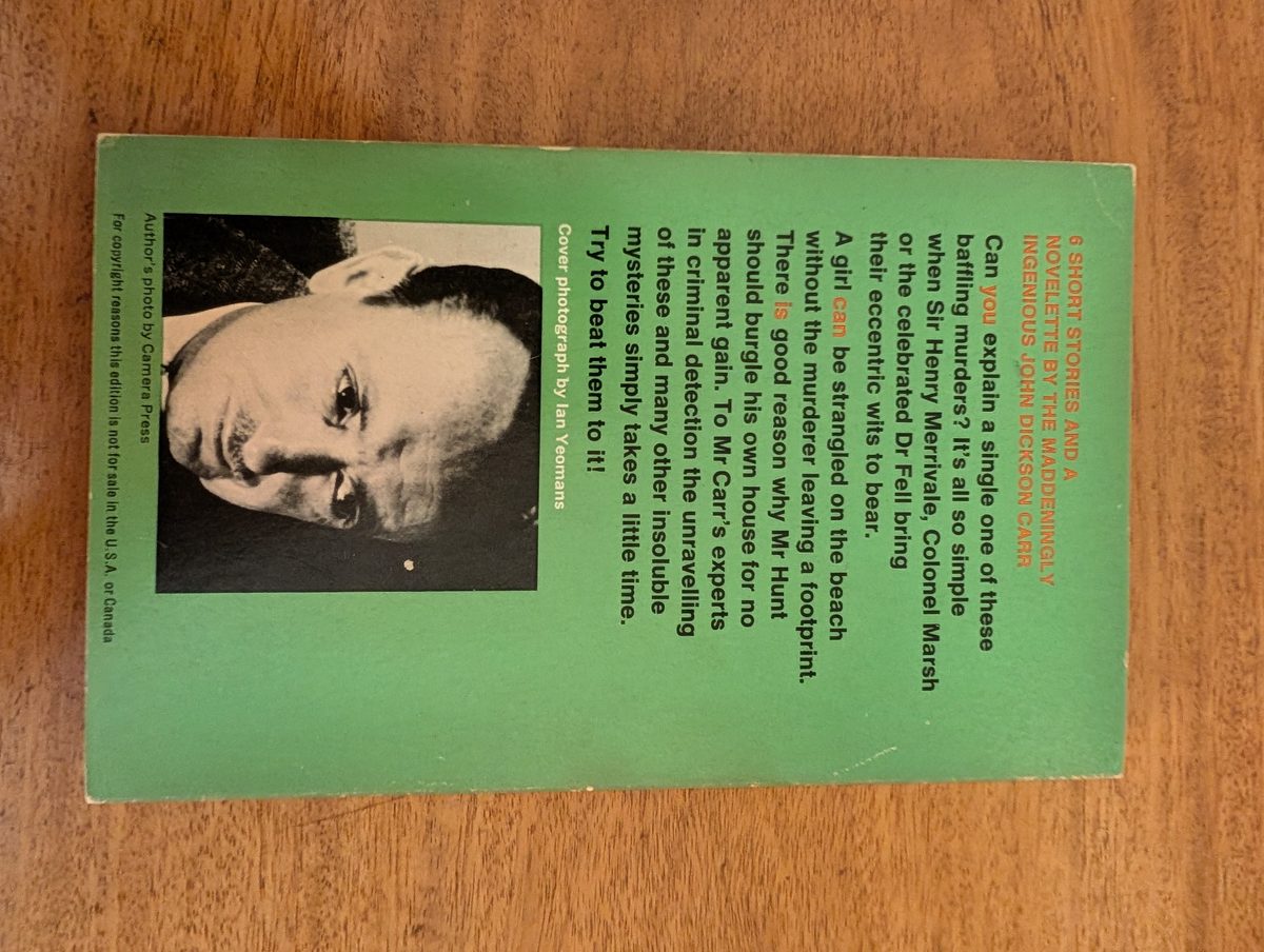 Back cover of The Men Who Explained Miracles by John Dickson Carr