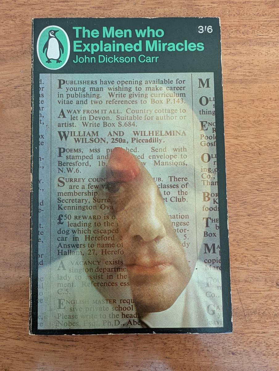 Front cover of The Men Who Explained Miracles by John Dickson Carr, Penguin 1966 paperback