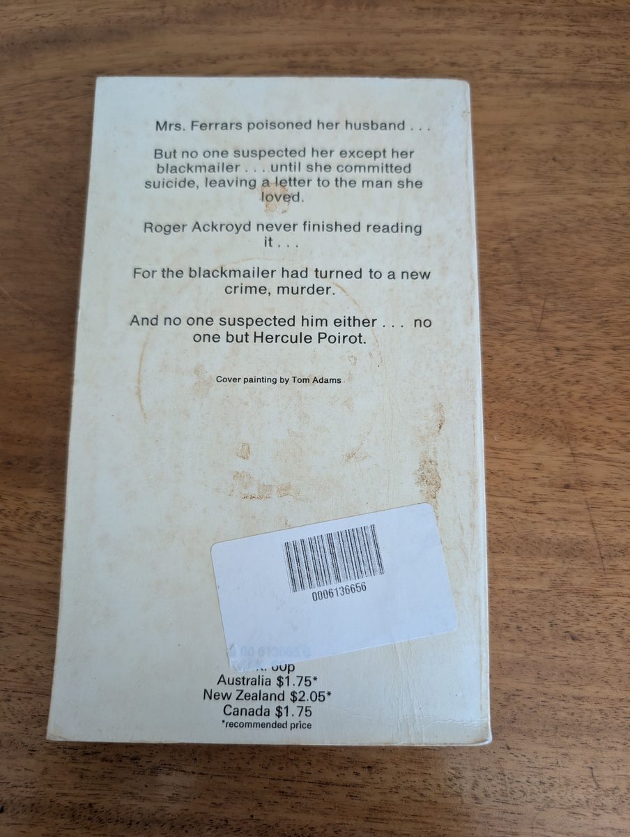 Back cover of The Murder of Roger Ackroyd - Fontana 1976 paperback
