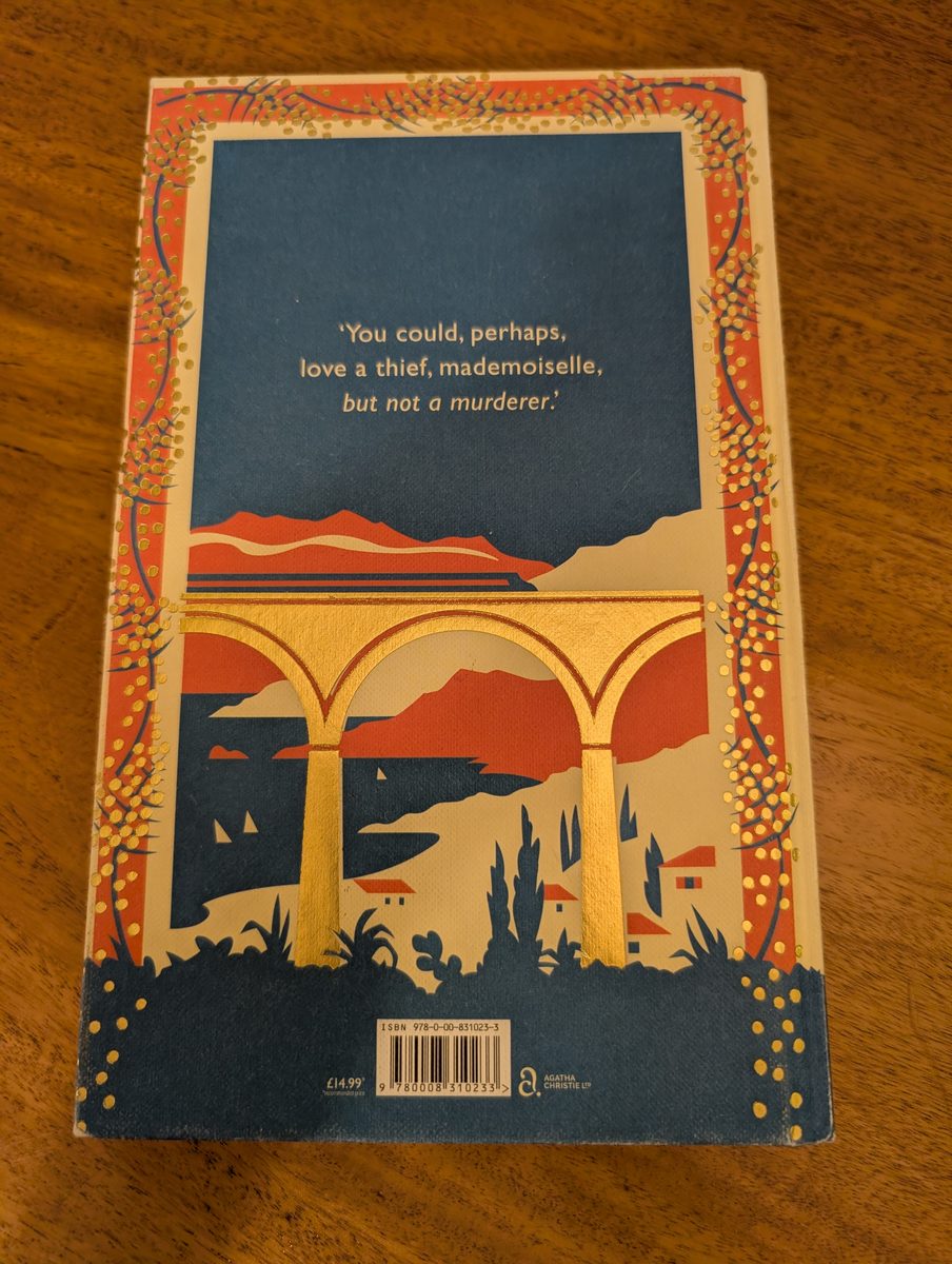 Back cover of The Mystery of the Blue Train - HarperCollins 2018 facsimile hardback