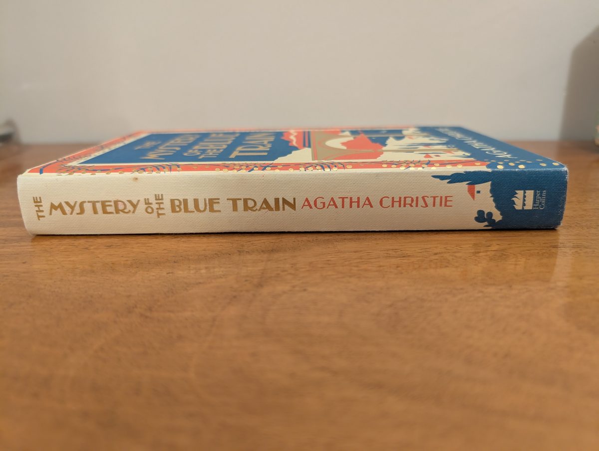 Spine of The Mystery of the Blue Train - HarperCollins 2018 facsimile hardback