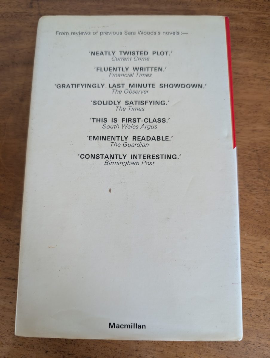 Back cover of This Fatal Writ by Sara Woods, Macmillan 1979 hardback