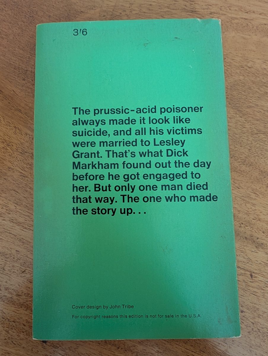 A photograph of the back cover of the 1953 Penguin edition of John Dickson Carr's Till Death Do Us Part.