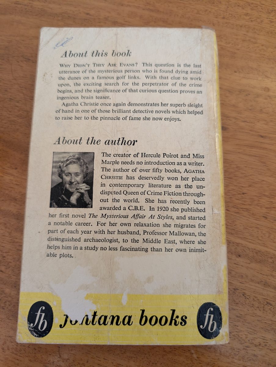 Back cover of Why Didn't They Ask Evans? by Agatha Christie